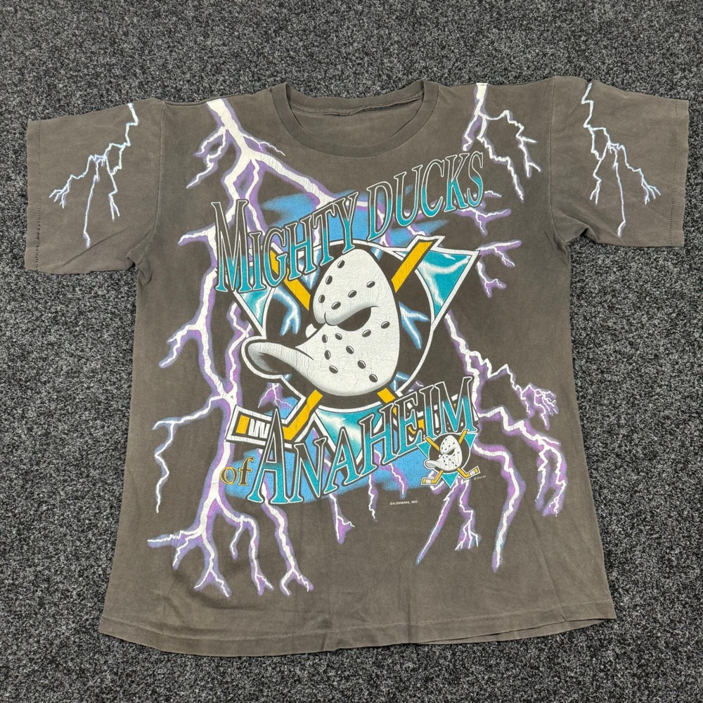 Vintage 1993 Salem Mighty Ducks Lightning AOP T-Shirt NHL XL